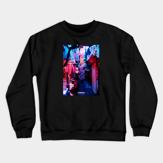 Tokyo Street Neon Synthwave Crewneck Sweatshirt by JeffDesign